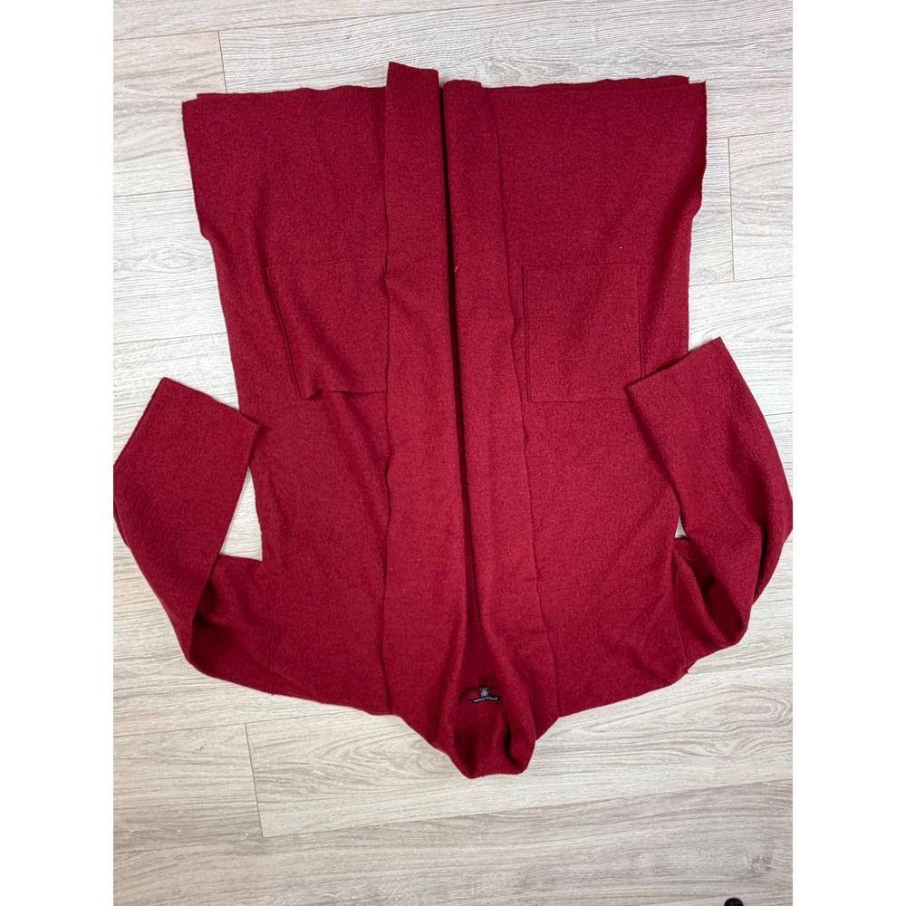 Eileen Fisher Red Boiled Wool Open Front Cardigan Shawl Collar Pockets Petite L